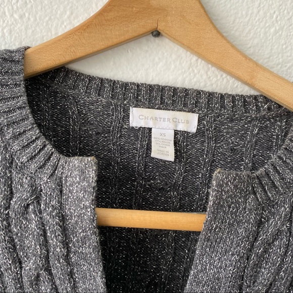 107. Grey with Silver V-Neck Long Sleeve Knit Sweater - Picture 12 of 14